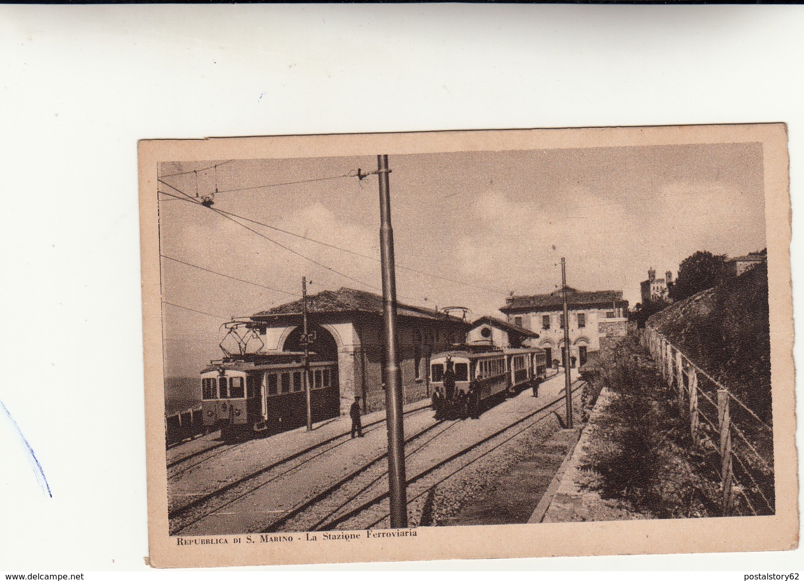 San Marino,Stazione Ferroviaria. Cart. Anni 30 Formato Picc. Al Retro Affrancata E Timbro Mostra Filatelica 1946 - San Marino