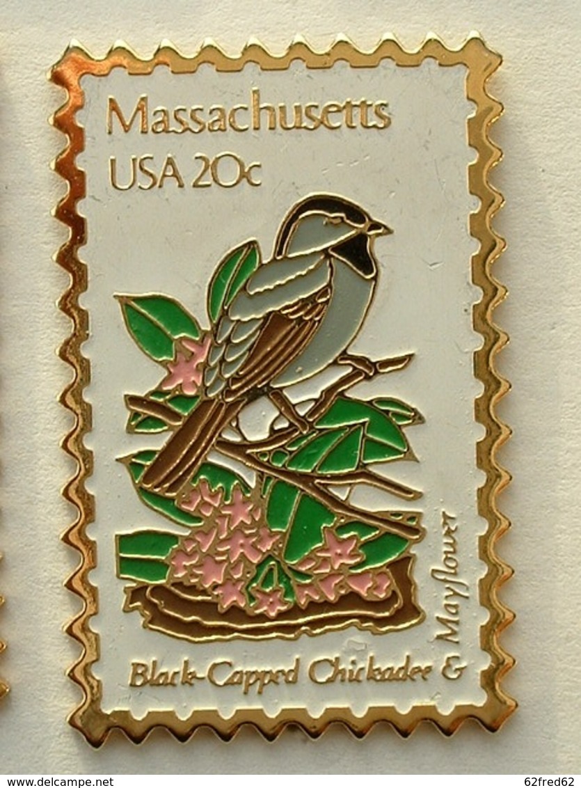 PIN'S TIMBRE - OISEAU - MASSACHUSETTS USA 20c - Animaux