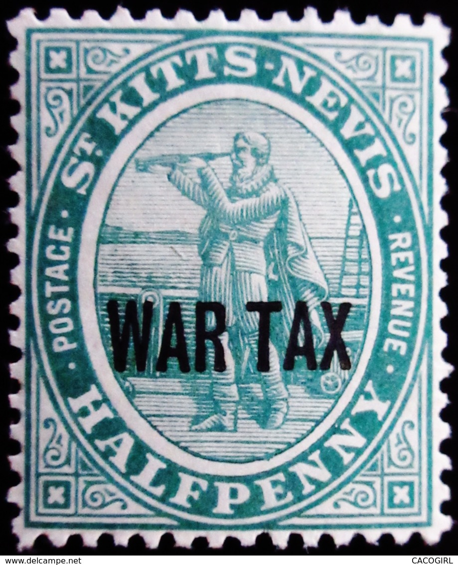 1916 St Kitts & Nevis Mi 22b .  Overprints . War Tax . Neuf Trace Charnièere - St.Christopher-Nevis-Anguilla (...-1980)