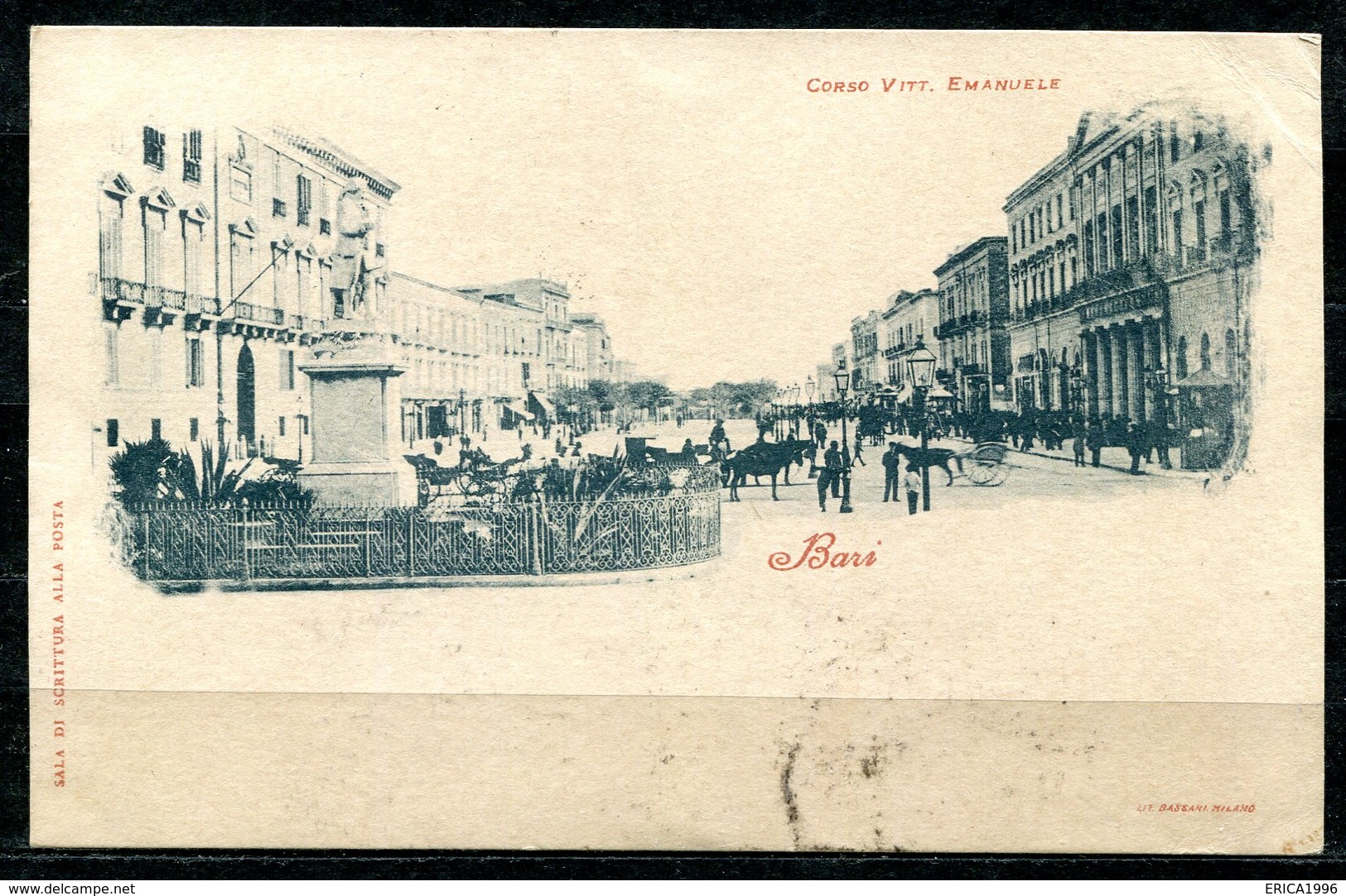 CARTOLINA CV2464 BARI (BA) Corso Vittorio Emanuele, Formato Piccolo, Viaggiata 1899, Francobollo Asportato, Ottime Condi - Bari