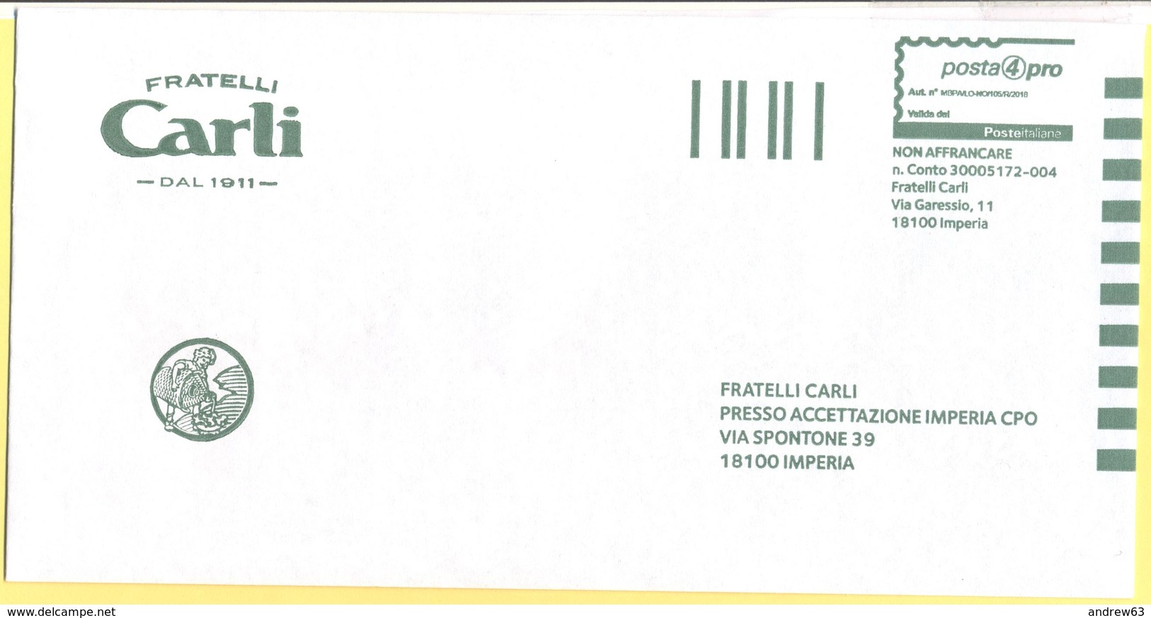 ITALIA - ITALY - ITALIE - 2019 - Posta4Pro - Fratelli Carli - Busta Preaffrancata - Not Used - 2011-20: Storia Postale