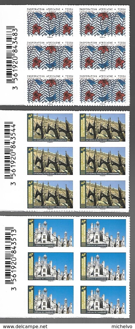 France 2019 - Yv N° 1660a - 1674a - 1675a - ADHESIFS PRO - Chambord, Strasbourg Et Tissus ** - Neufs