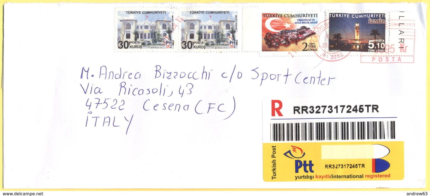 TURCHIA - TURKEY - 2018 - 4 Stamps + EMA, Red Cancel - Registered - Viaggiata Da Istanbul Per Cesena, Italy - Briefe U. Dokumente