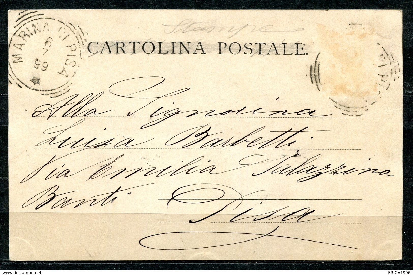 CARTOLINA CV2447 PISA (PI) Veduta Della Marina, Formato Piccolo, Viaggiata 1899, Francobollo Asportato, Ottime Condizion - Pisa