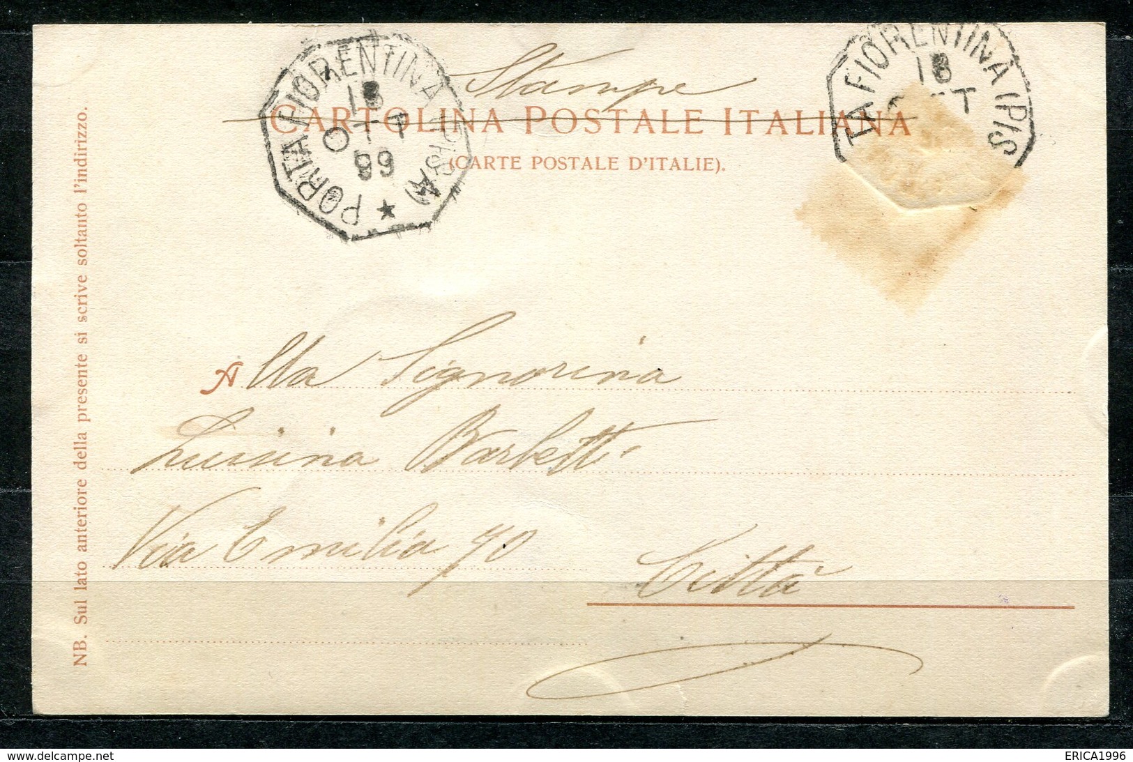 CARTOLINA CV2455 PISA (PI) Casa Natale Di Galilei, Formato Piccolo, Viaggiata 1899, Francobollo Asportato, Ottime Condiz - Pisa