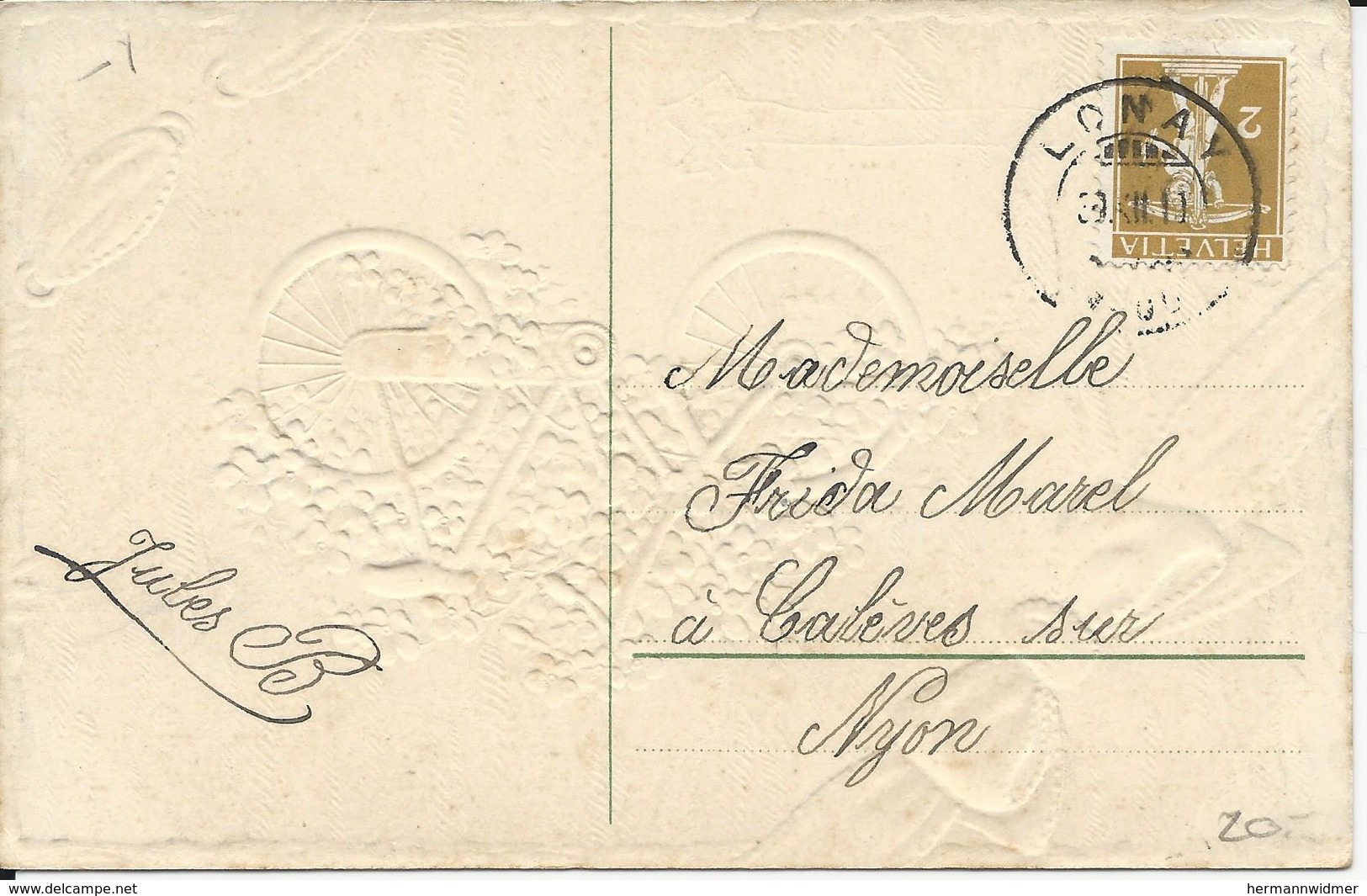 123 II, Fils De Tell Sur Carte De Voeux, Obl. Lonay - Lettres & Documents