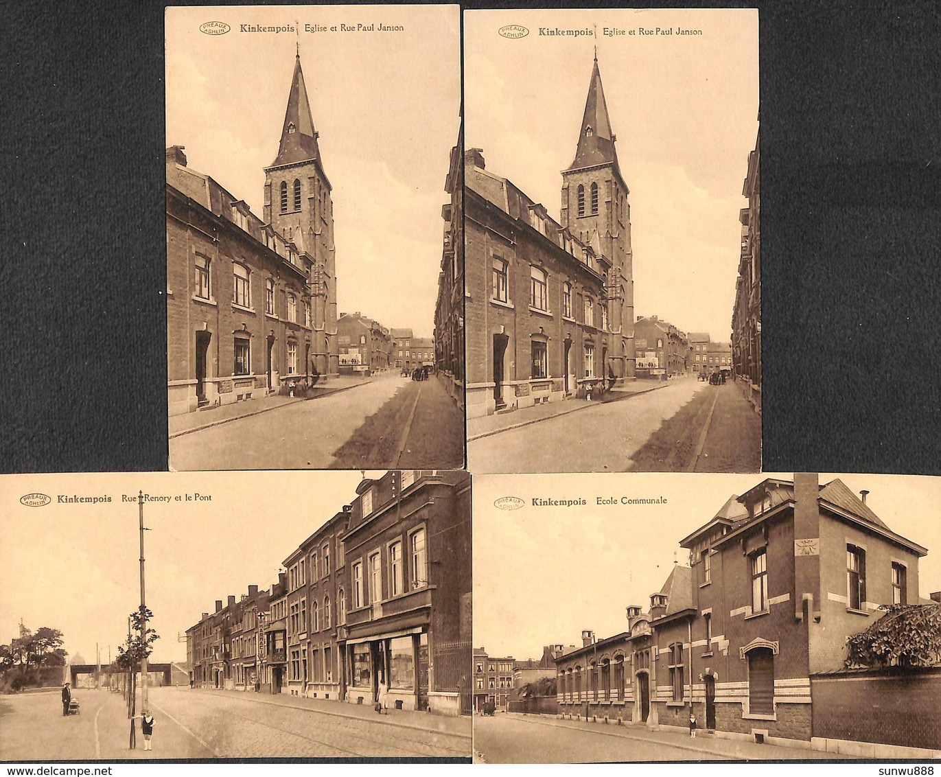 Kinkempois - Lot 4 Cartes (dont Doublon Eglise, Ecole Communale, Rue Renory, Pont, Animée) - Liege