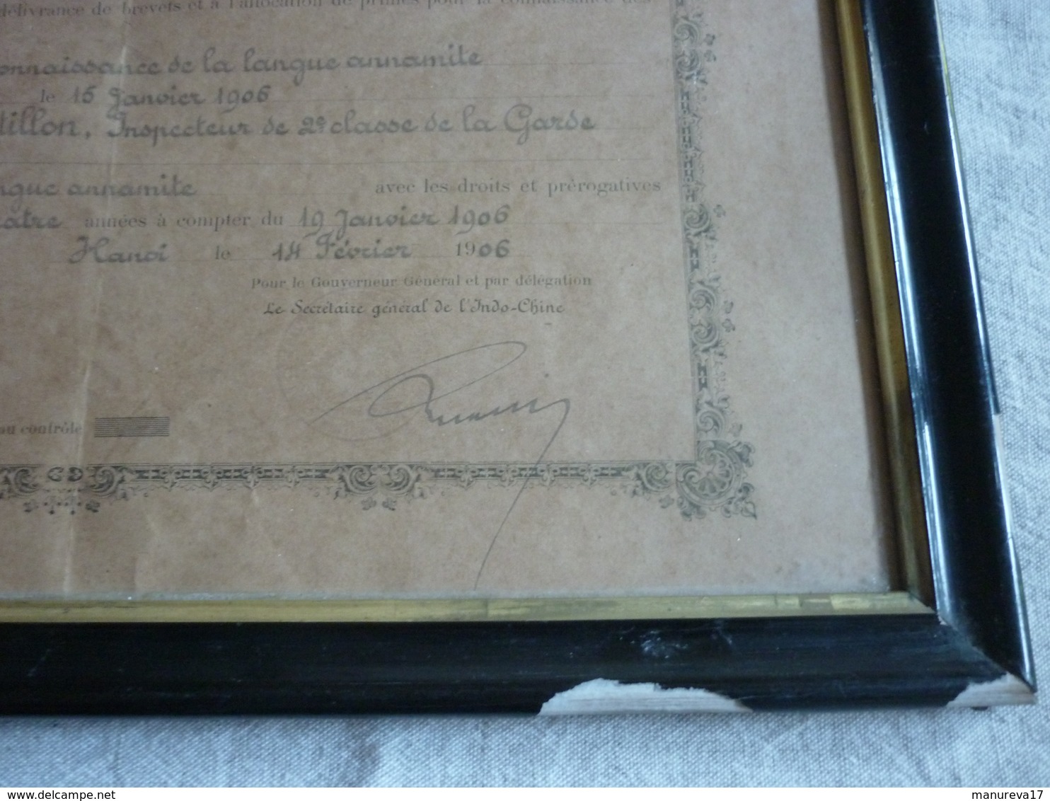 ANCIEN BREVET DE LANGUES ORIENTALES INDOCHINE 1906 ENCADRE - Diploma & School Reports