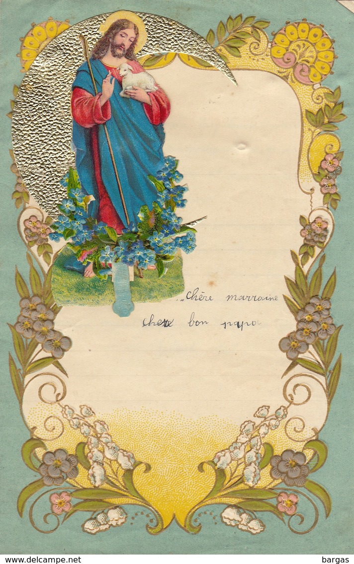 ENFANTINA Lettre Courrier D'enfant Avec Découpi Chromo Papier Gaufré Motif Religieux à Système - Autres & Non Classés