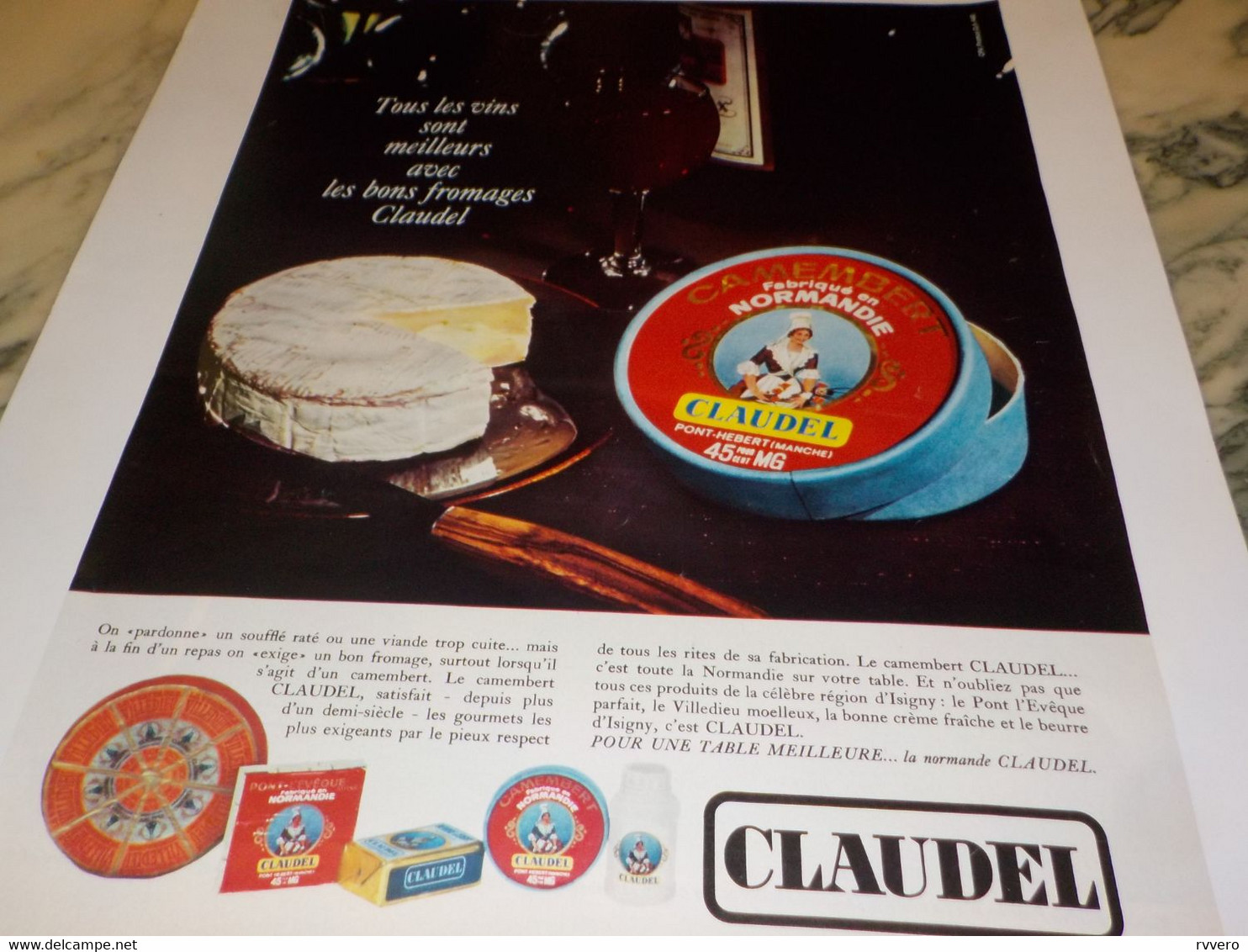 ANCIENNE  PUBLICITE  FROMAGE CAMENBERT CLAUDEL 1966 - Autres & Non Classés