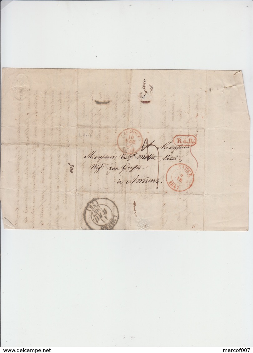 LAC DE NAMUR VERS AMIENS - CACHET DE PASSAGE BELGIQUE LILLE - R.4.R - 1847 - Grenzübergangsstellen