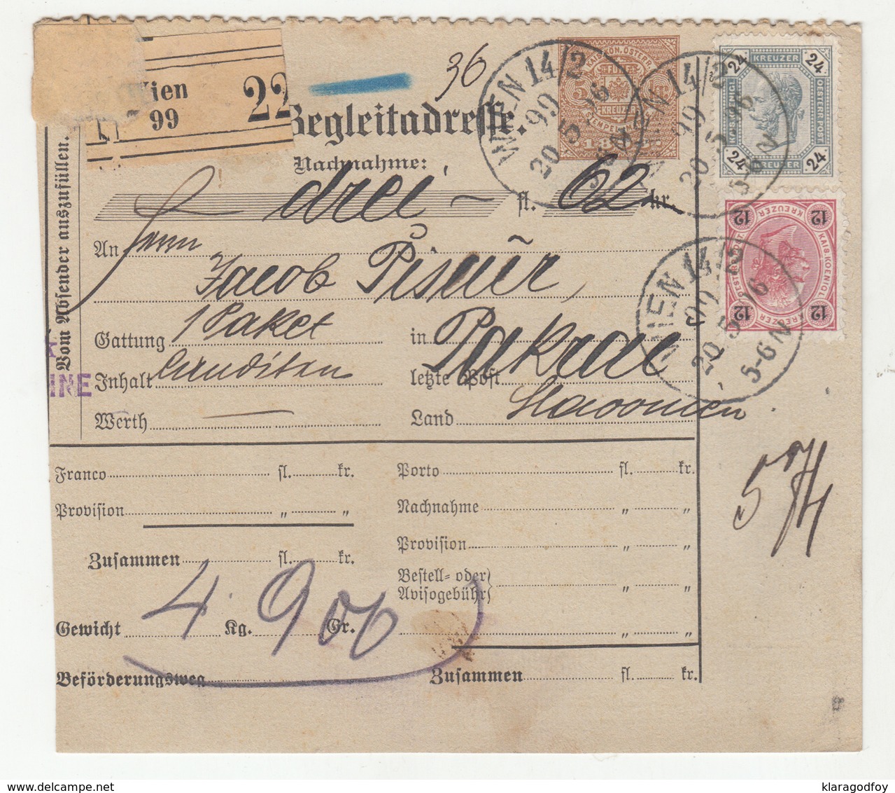 Austria Post-Begleitadresse Nachname Postal Stationery 1896 Wien To Pakrac B190210 - Briefe U. Dokumente