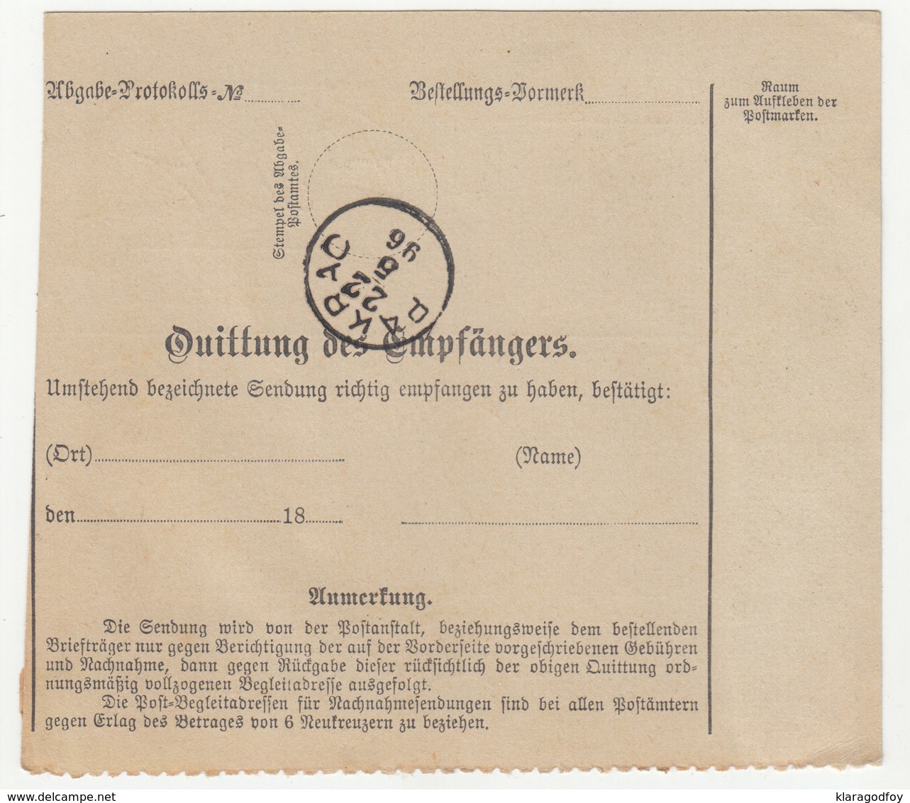 Austria Post-Begleitadresse Nachname Postal Stationery 1896 Wien To Pakrac B190210 - Briefe U. Dokumente