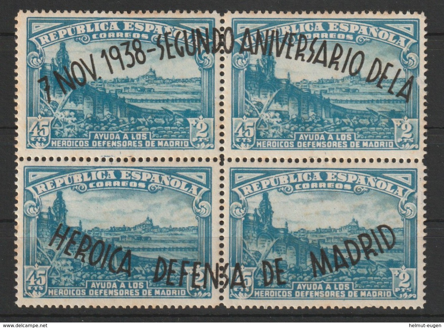 MiNr. 734 - 735  Spanien 1938, 7 Nov. 2. Jahrestag Der Verteidigung Von Madrid. MiNr. 710 A Mit Aufdruck „7 NOV. 1938-SE - Ungebraucht