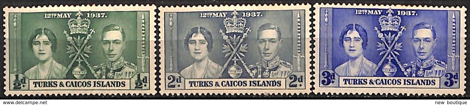 NB - [829059]Turks & Caicos (I. Turques Et Caïques)   1937 - N° 117/19, Couronnement De Georges VI, Grande Série Colonia - Turks & Caicos