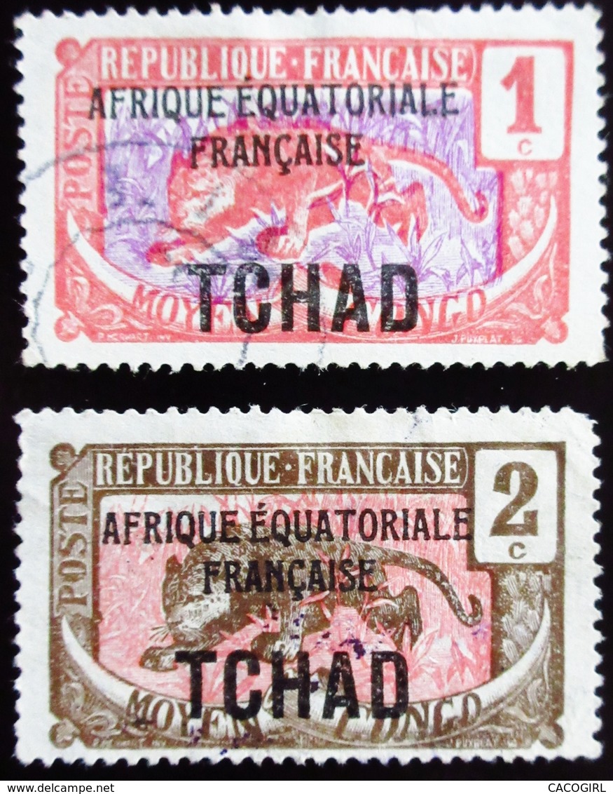 1924 Tchad Yt 19, 20 . Leopard (Panthera Pardus) . Oblitérés - Oblitérés