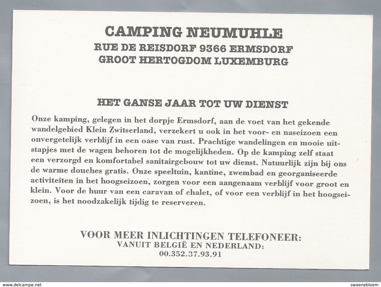 LU.- ERMSDORF LUXEMBURG. Camping NEUMUHLE. - Reclame