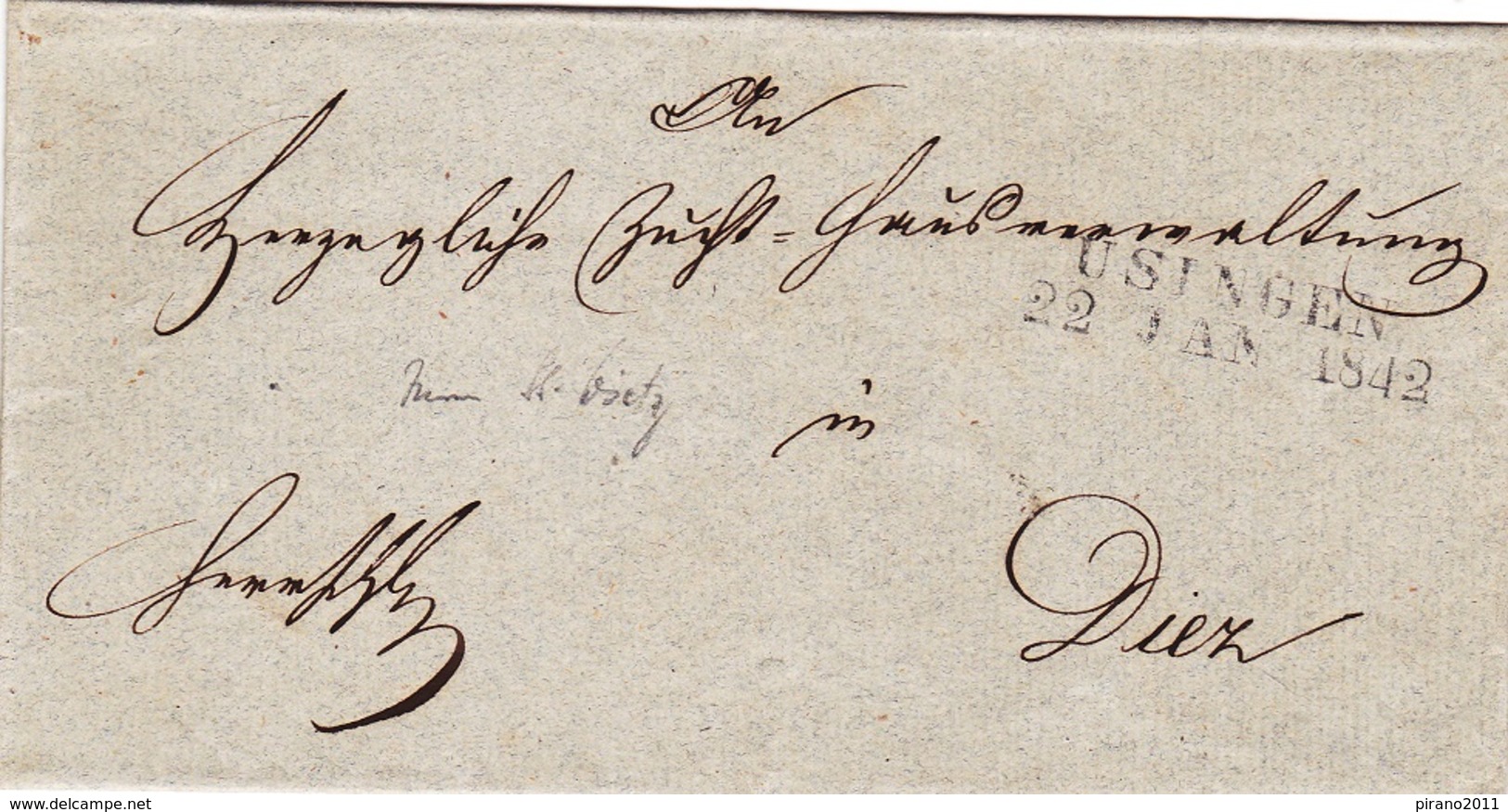Usingen, Briefumschlag Von 1842 Nach Diez - Historische Dokumente