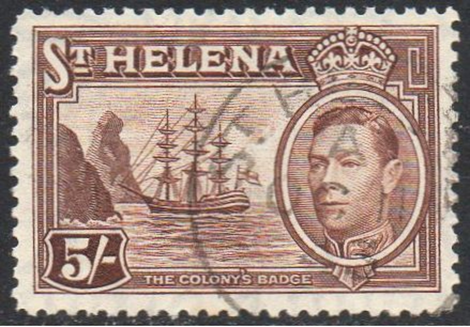 ST HELENA 	1938  5/- Chocolate Used - Saint Helena Island