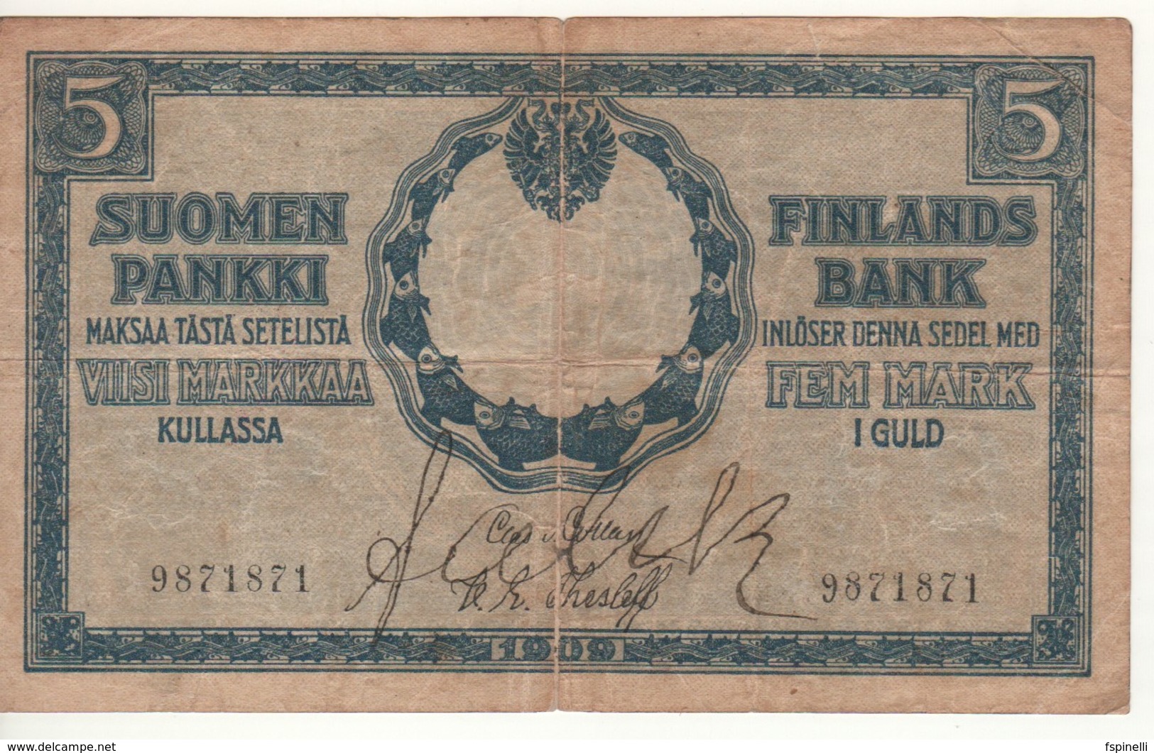FINLAND   5 Markkaa   P9a    1909 - Finlande