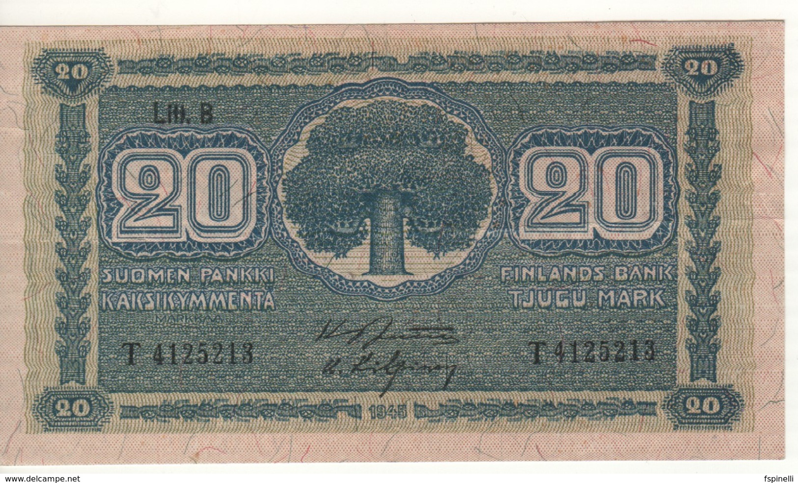 FINLAND   20 Markkaa   P86    Litt B  (1948)    1945 - Finland