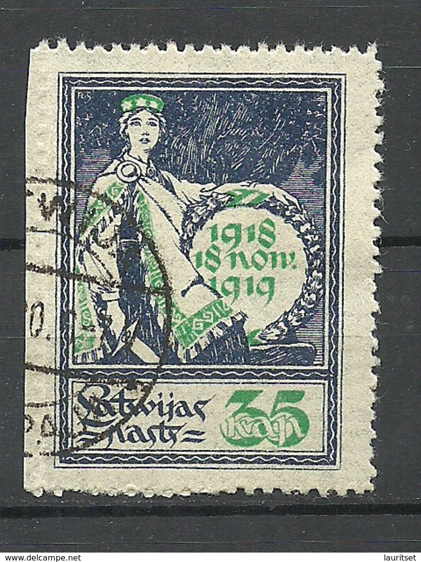 LETTLAND Latvia 1919 Michel 34 Abart ERROR One Side Imperforated Einseitig Ungezähnt O - Lettland