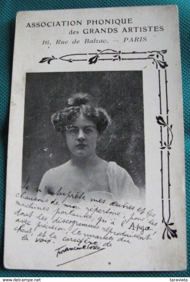 Association Phonique Des Grands Artistes - Francine Lorée Fac Similé Autographe Poétesse Chanteuse - Künstler