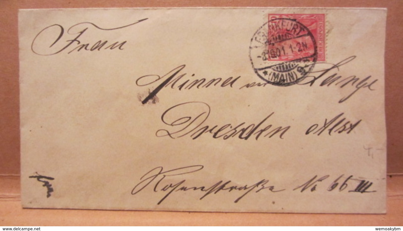 DR: Klein-Brief (14,9 X 8,1) Mit 10 Pf Germania "REICHSPOST" Von ERFURT Nach DRESDEN Vom 8.10.01 Knr: 56 - Briefe U. Dokumente