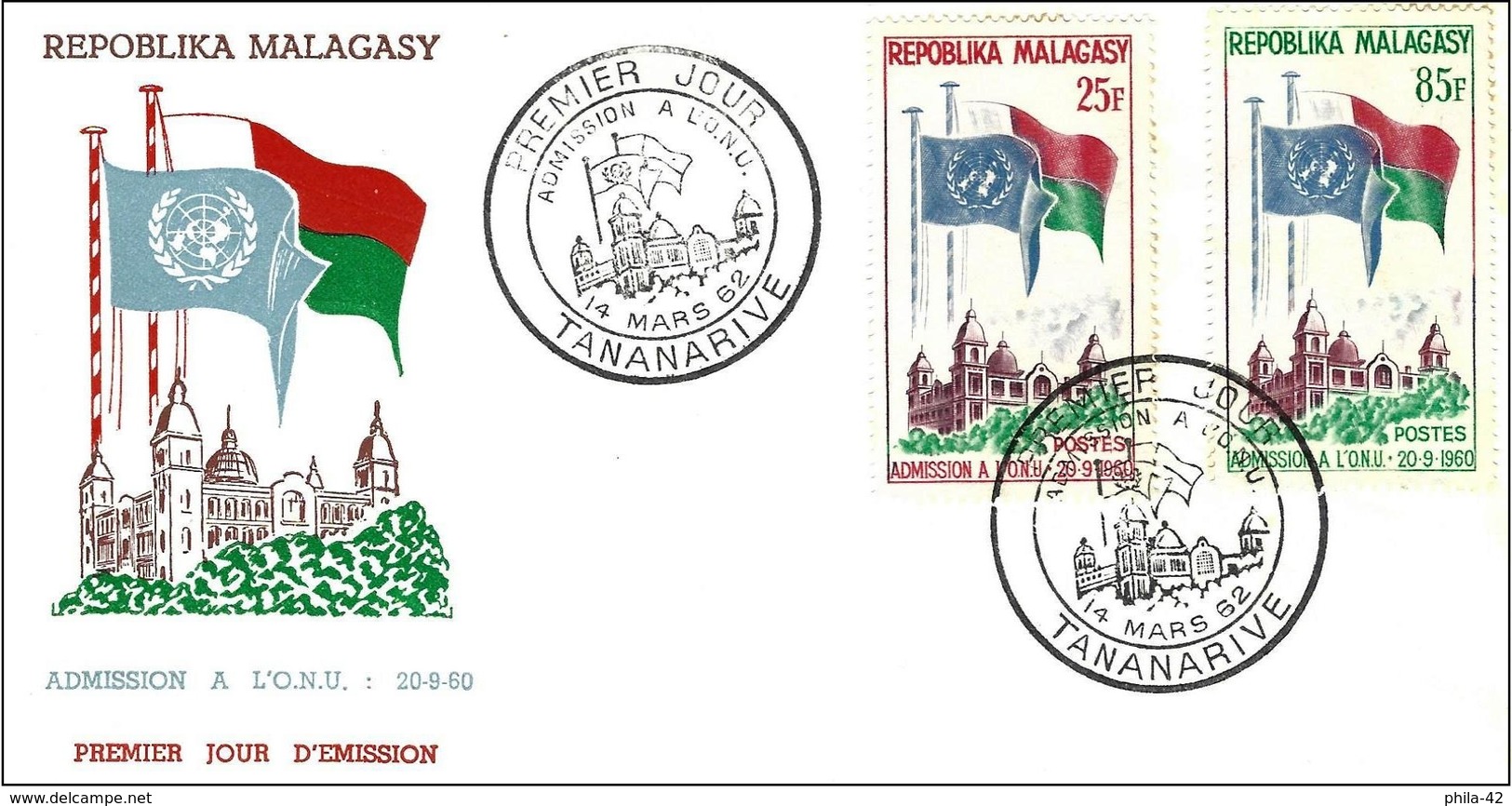 Madagascar 1962 - FDC - Admission To The UNO ( Mi 475/76 - YT 362/63 ) - Madagascar (1960-...)