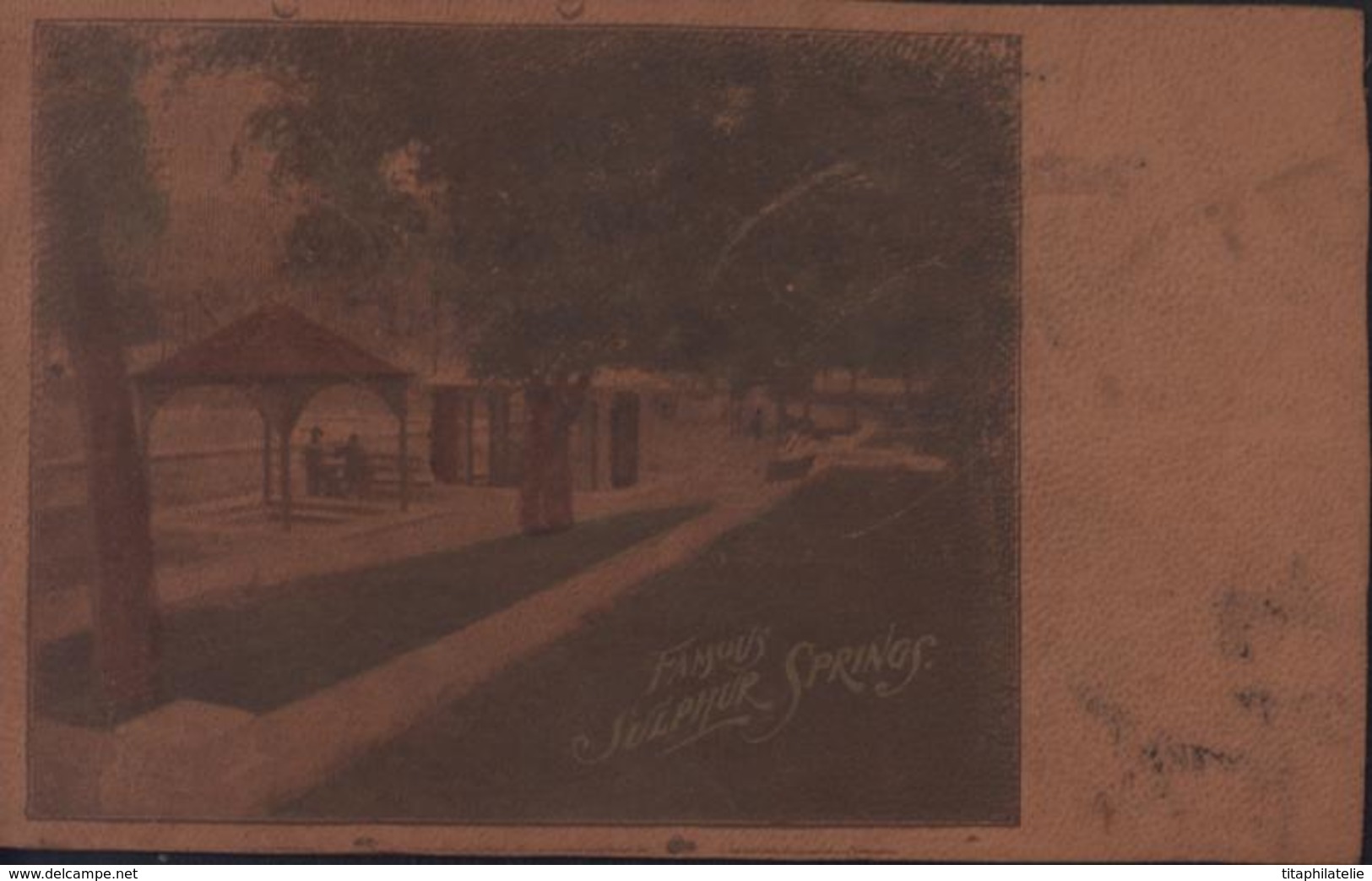 Carte Postale CPA En Cuir Post Card Famous Sulphur Springs Texas CAD 1906 Joplin Sept 12 2 AM 1906 MO Mail Art - Other & Unclassified