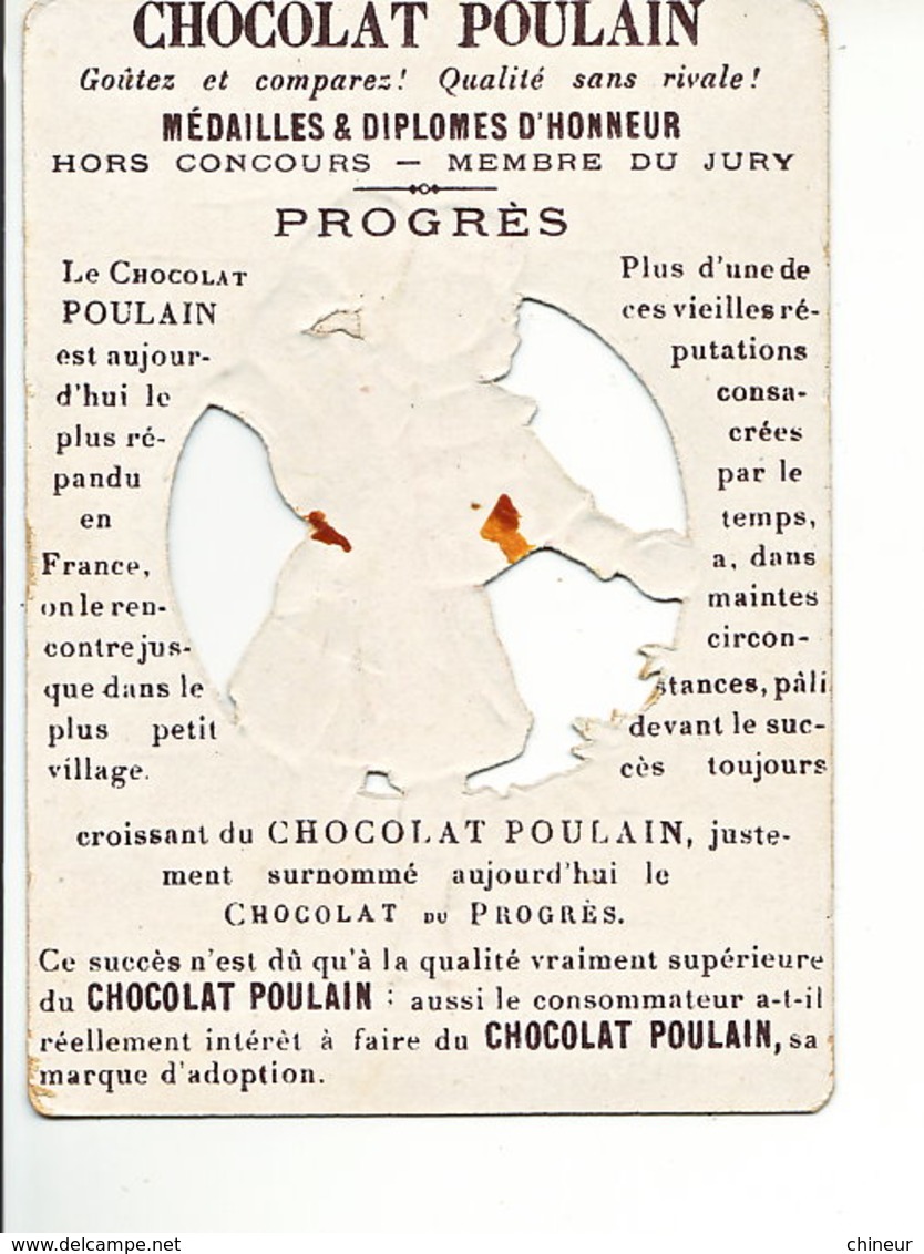 CHROMO CHOCOLAT POULAIN AVEC DECOUPIS CENTRAL FILLETTE A LA NEIGE - Poulain