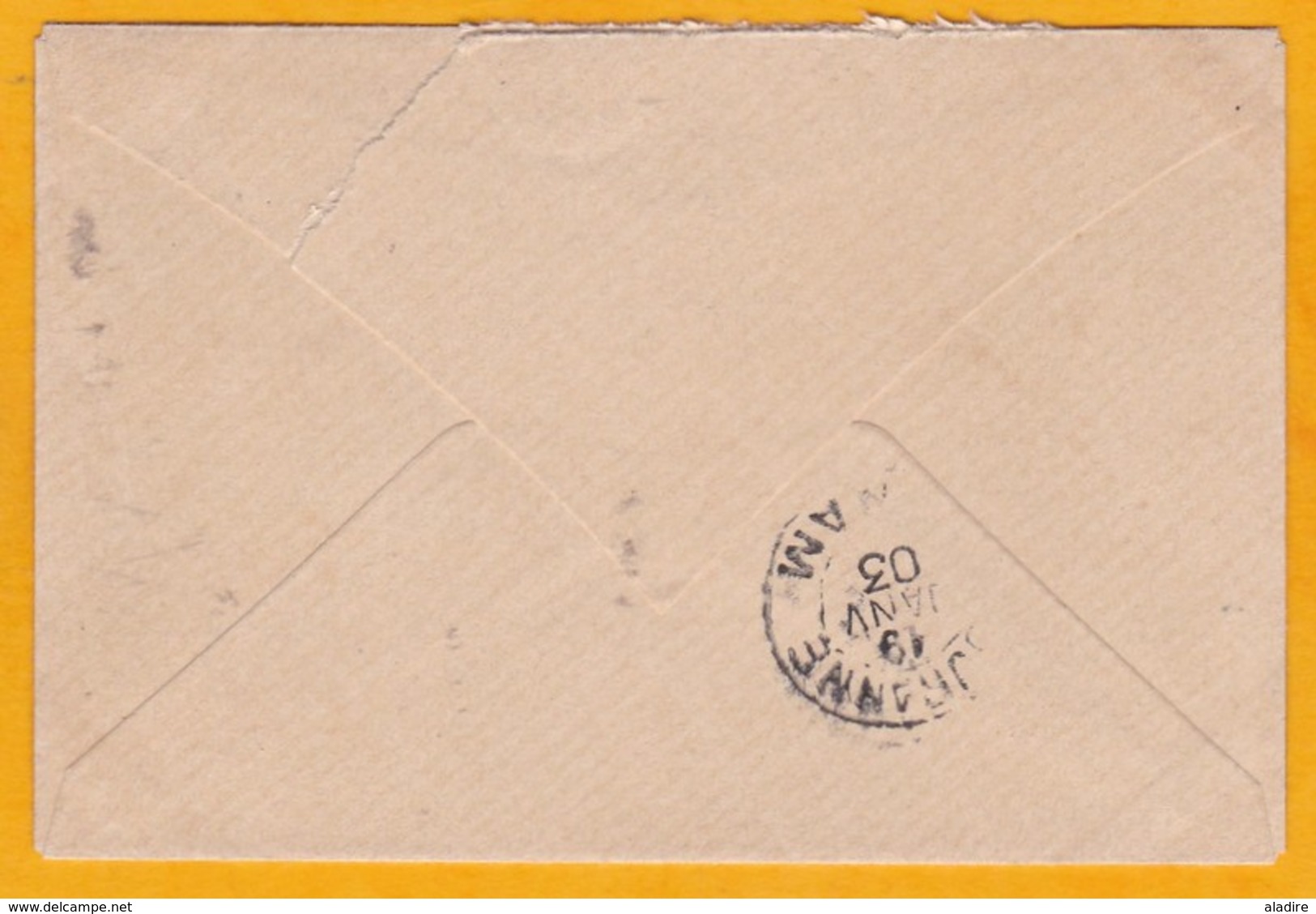 1903 - Entier Postal Enveloppe Mignonnette 5 C Type Groupe De Hanoi, Tonkin Vers Touranne, Annam, Indochine - Covers & Documents