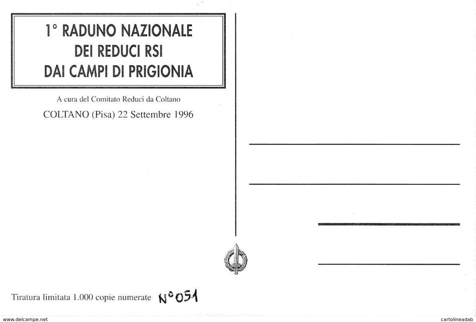 [MD2681] CPM - COLTANO (PISA) - 1° RADUNO NAZIONALE DEI REDUCI RSI DEI CAMPI DI PRIGIONIA - TIRATURA LIMITATA - NV - Cimiteri Militari