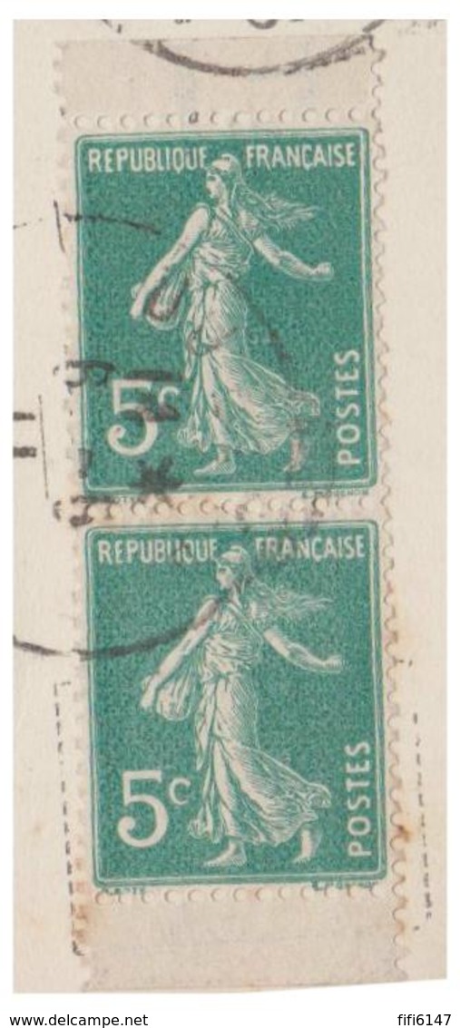 FRANCE -- SEMEUSE FOND PLEIN -- 5c VERT -- EN PAIRE DE CARNET -- CP DE DJELFA (ALGERIE) UN PLI D'ANGLE-- - 1906-38 Säerin, Untergrund Glatt