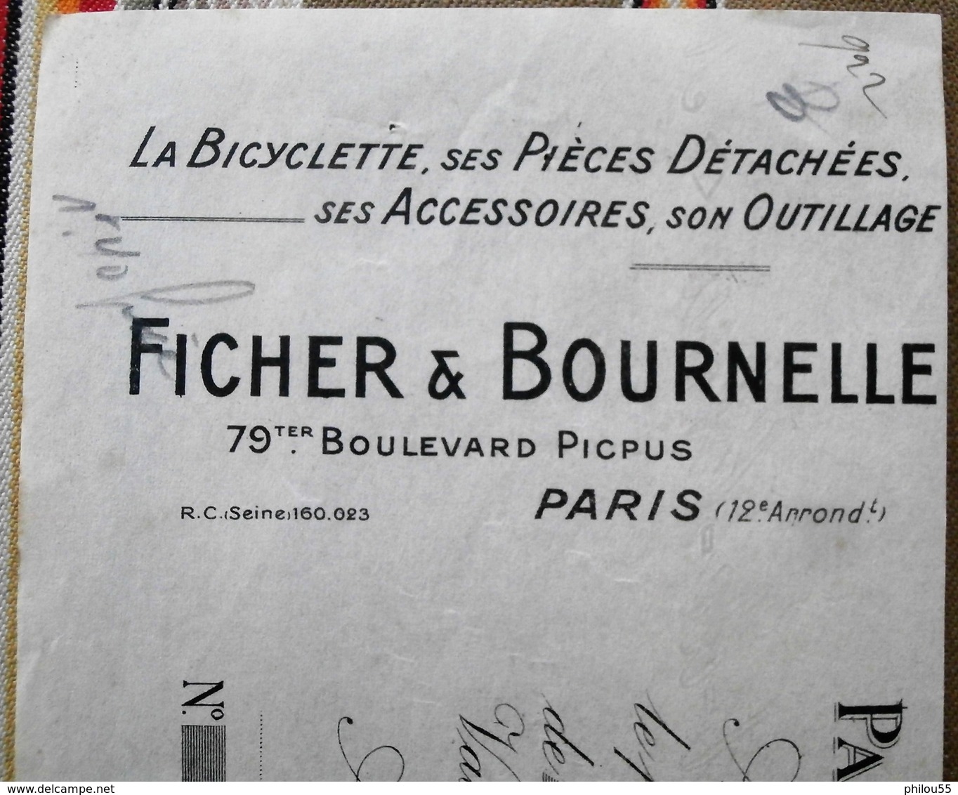 75 PARIS 12e La Bicyclette FICHER BOURNELLE Timbres Fiscaux,tampons Pour 51 Somsois - Agriculture