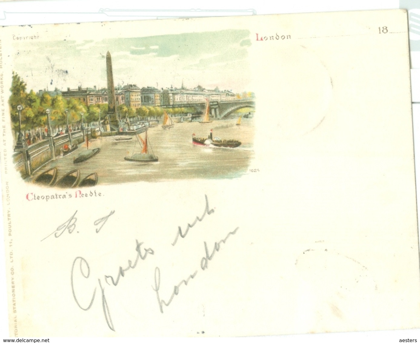 London 1899; Cleopatra's Needle (with Boats) - Circulated. (Stationery Co. - London) Read Description! - Autres & Non Classés
