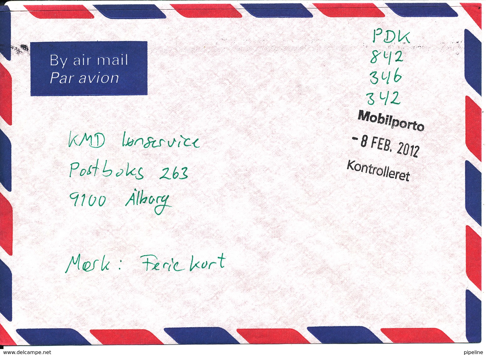 Denmark Air Mail Cover With MOBILPORTO (Postage Codes) Sent To Aalborg 8-2-2012 - Covers & Documents