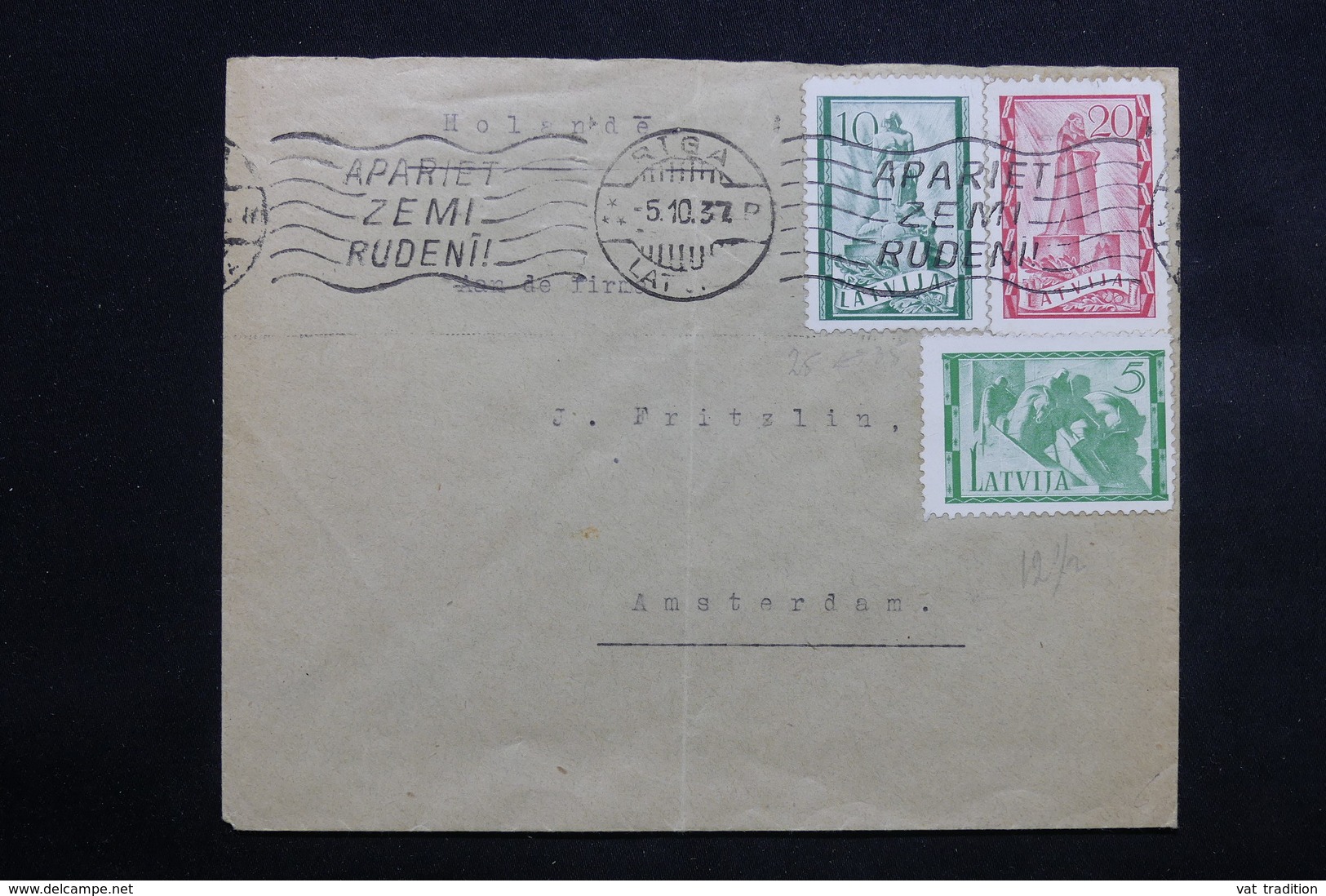 LETTONIE - Enveloppe De Riga Pour Amsterdam En 1937 , Affranchissement Plaisant - L 22379 - Lettonie