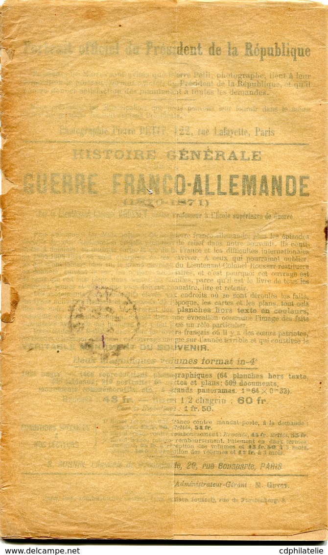 FRANCE JOURNAL DES COMMUNES AFFRANCHI AVEC LE N°108 DEPART PARIS ?-5-13 POUR LA FRANCE - 1900-29 Blanc