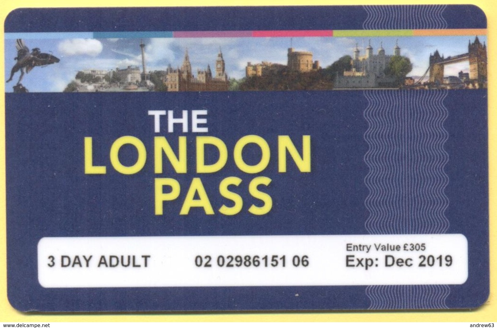 GB - Regno Unito - GREAT BRITAIN - 2019 - THE LONDON PASS - 3 DAY ADULT - Used - Biglietti D'ingresso