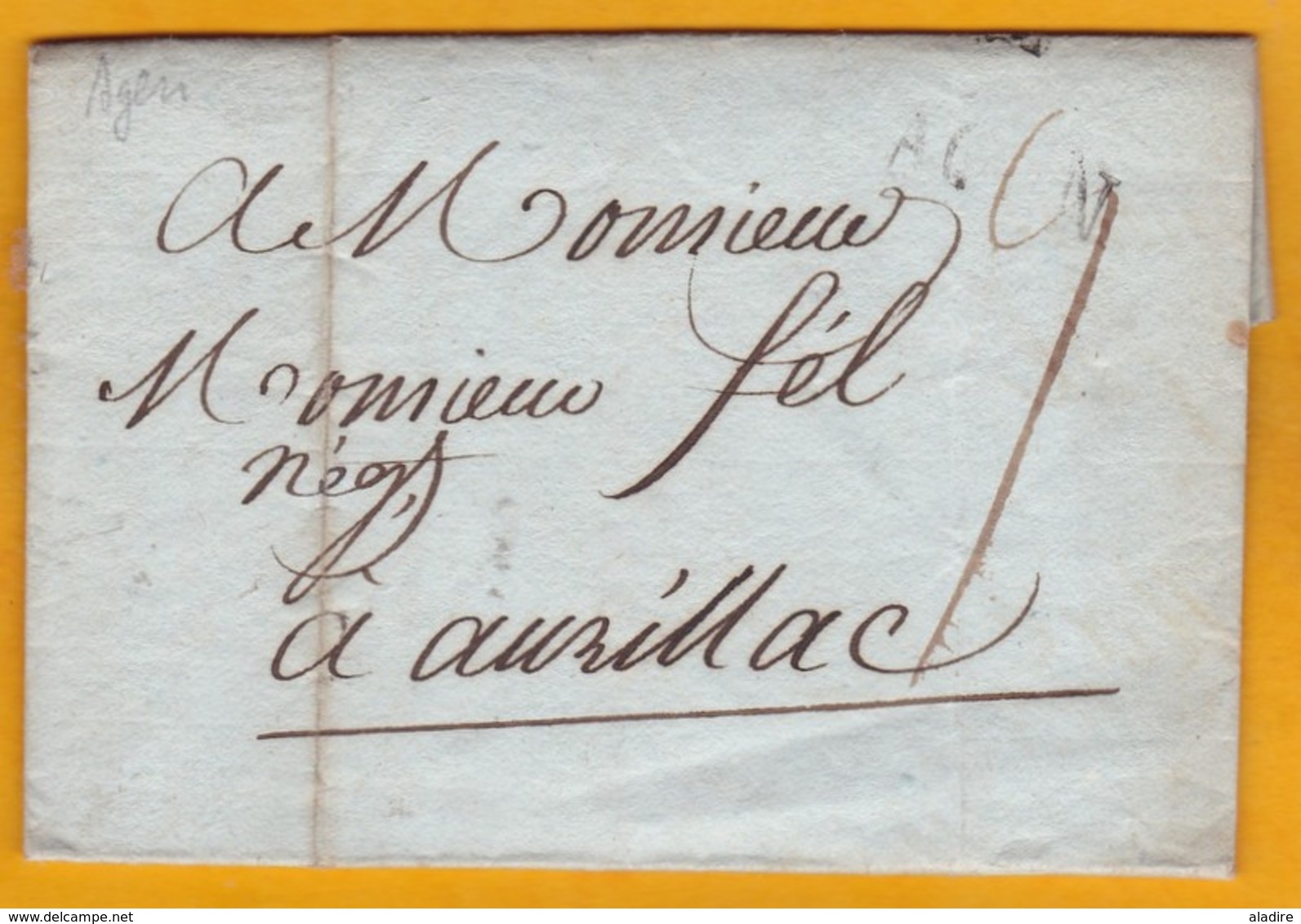 1788 - Marque Postale D ' AGEN, Lot Et Garonne Sur Lettre Avec Correspondance Vers Aurillac, Cantal - Règne Louis XVI - 1701-1800: Précurseurs XVIII