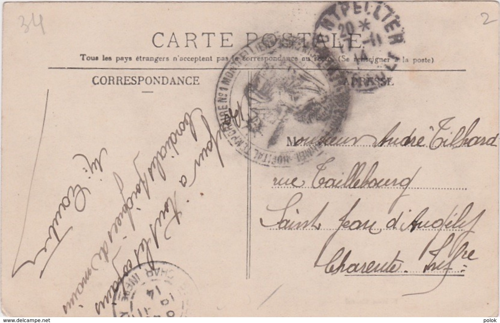 Bg - Cachet FM - Hopital Temporaire N° 1, Montpellier (1914) Sur Carte Postale - Lettres & Documents