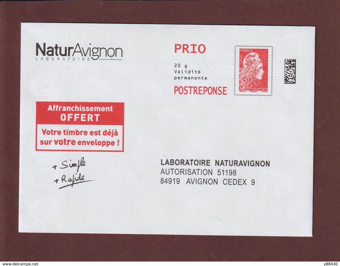 PAP - N° Au Dos: 199732 - Neuf ** - LABORATOIRE NATURAVIGNON  - Repiquage Marianne L'ENGAGEE - Face & Dos - Prêts-à-poster: Réponse