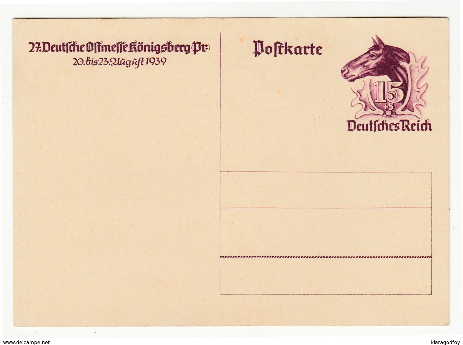 27. Deutsche Ostmesse Königsberg 1939 Illustrated Postal Stationery Postcard B190210 - Other & Unclassified