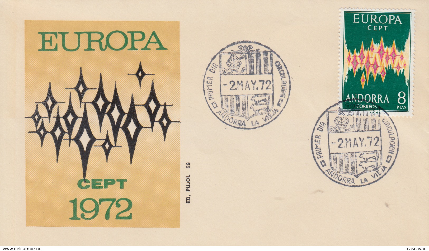 RARE   Enveloppe  FDC   1er  Jour   ANDORRE  ESPAGNOL      EUROPA     1972 - 1972