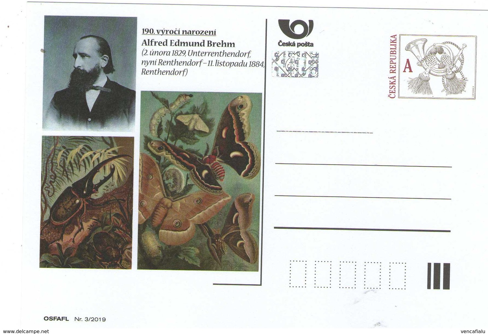 Czech Republic 2019 - 190 Years From Birth Alfred E. Brehm, Special Postal Stationery, MNH - Farfalle