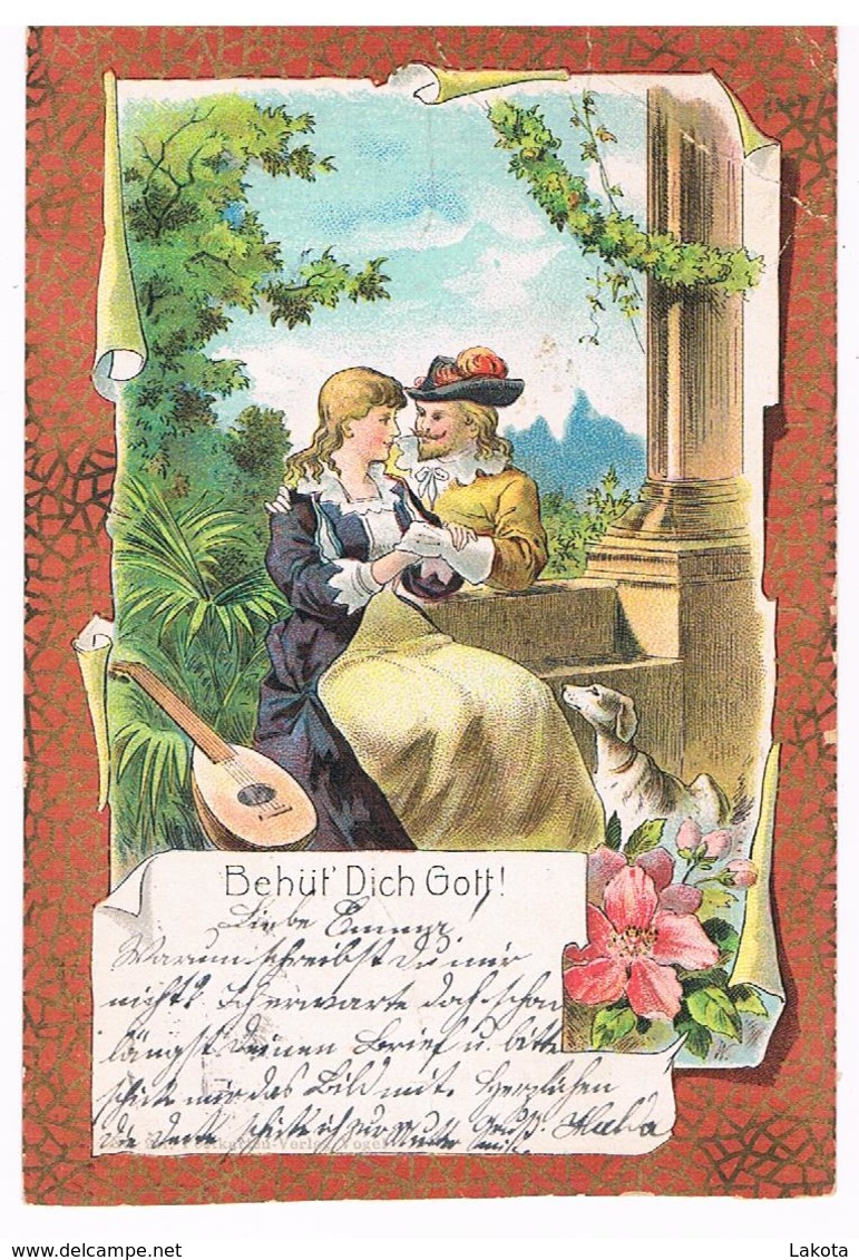 CPA Dos Non Divisé : Couple Romantique  - Behüt Dich Gott ! Dieu Soit Avec Toi ! 1899 - Couples