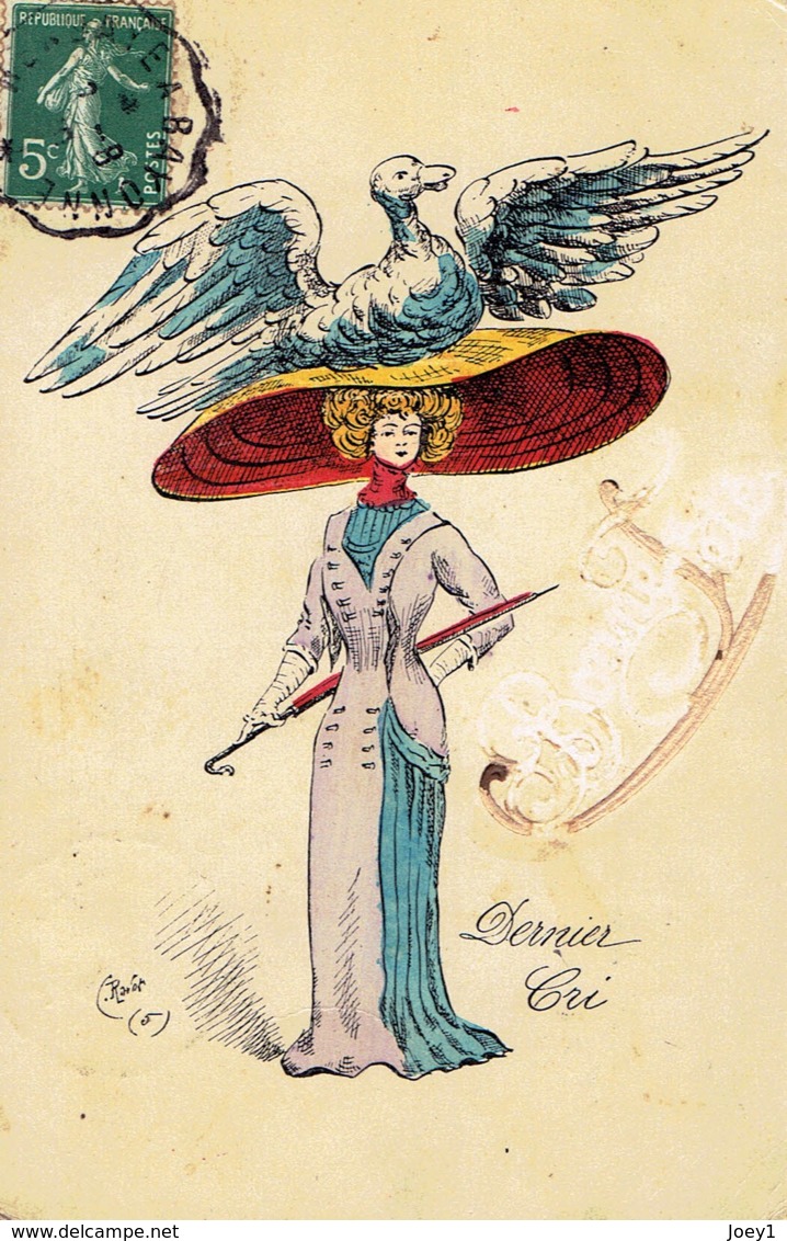 Cpa Art Nouveau Avec Chapeau Illustrateur Ravot Dernier Cri - Fashion