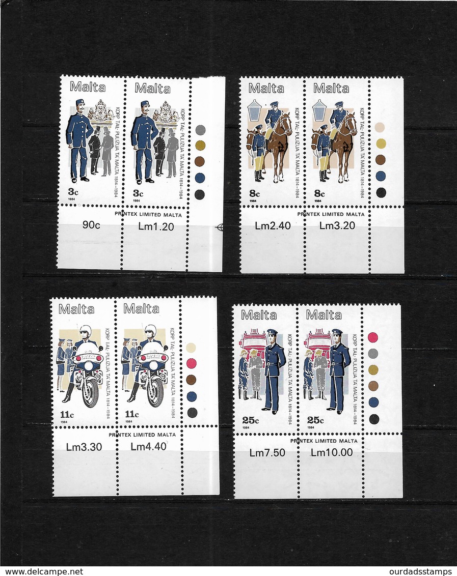 Malta, 1984 Police Force, Complete Set In MNH Corner Blocks Of Four (7451) - Malta