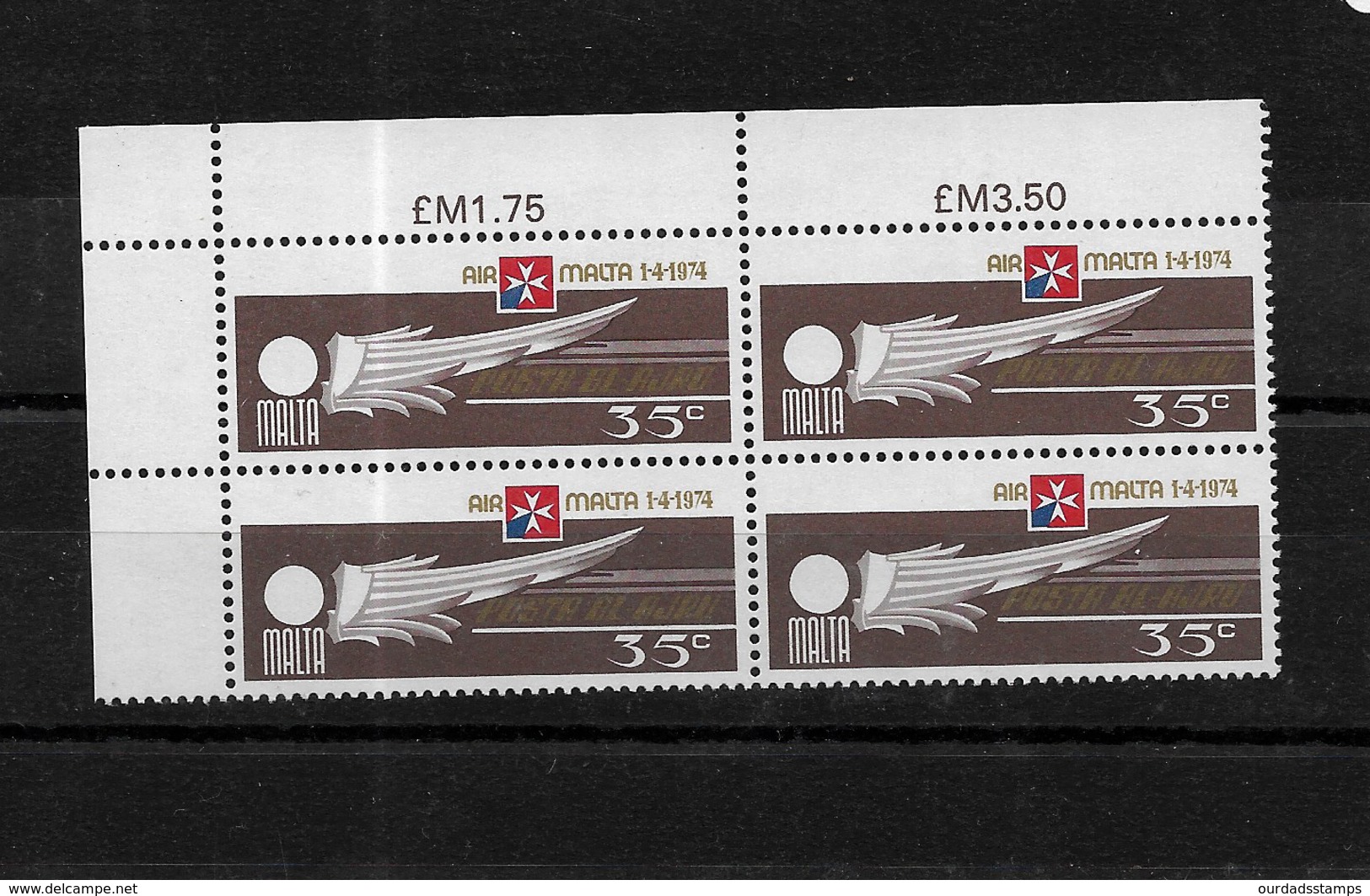 Malta, 1974 Air Malta Complete Set In MNH Corner Blocks Of Four (7462) - Malta